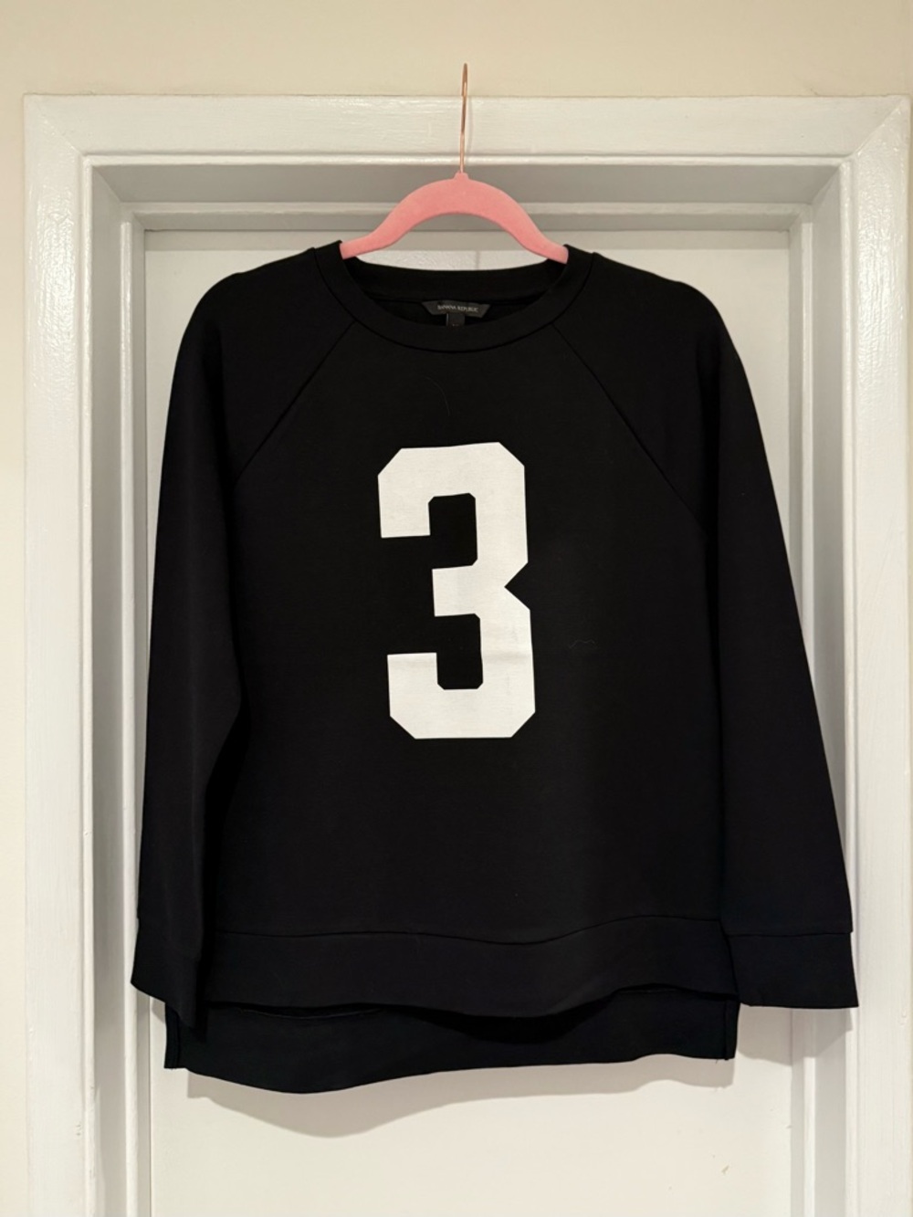 NWOT Banana Republic Men's Black Crewneck Varsity Sweatshirt Jersey Number 3